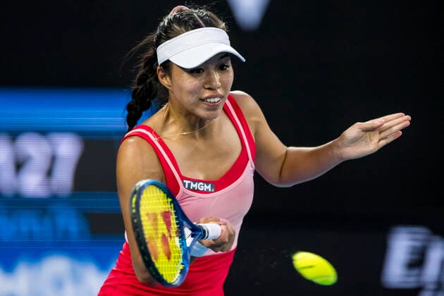 MELBOURNE, VIC - FEBRUARY 08: Lizette Cabrera of Australia returns the ball during round 1 of the 2021 Australian Open on February 8 2020, at Melbourne Park in Melbourne, Australia. (Photo by Jason Heidrich Icon Sportswire) TENNIS: FEB 08 Australian Open Icon2102082481