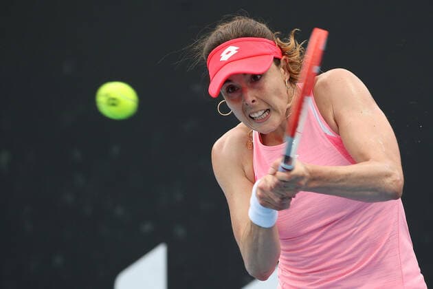 Alize Cornet, FRA, during first round of 2021 Australian Open in Melbourne, 08 02 2021; -