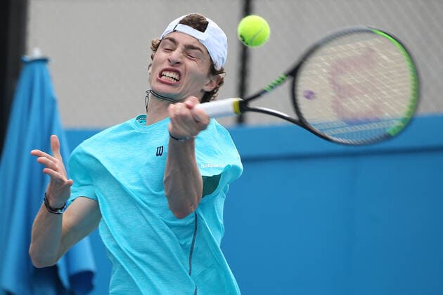 Ugo Humbert, FRA, during first round of 2021 Australian Open in Melbourne, 08 02 2021; -