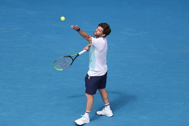 Pedro Sousa, POR, during first round of 2021 Australian Open in Melbourne, 08 02 2021; -