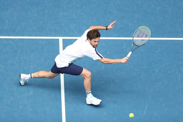 Pedro Sousa, POR, during first round of 2021 Australian Open in Melbourne, 08 02 2021; -