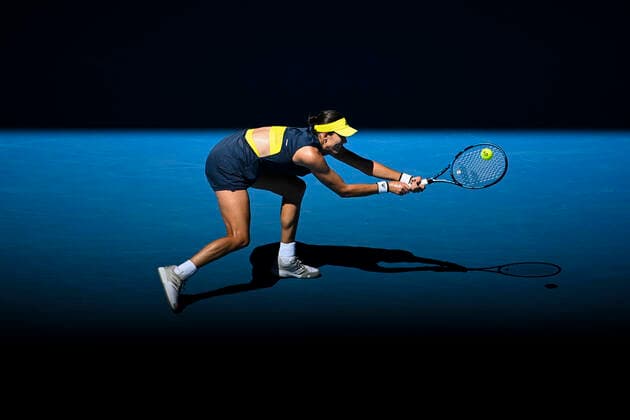 TENNIS AUSTRALIAN OPEN, Garbine Muguruza of Spain in action during her first Round Women s singles match against Margarita Gasparyan of Russia on Day 2 of the Australian Open at Melbourne Park in Melbourne, Tuesday, February 9, 2021. ( NO ARCHIVING, EDITORIAL USE ONLY, NO USE IN BOOKS WITHOUT CONSENT MELBOURNE VIC AUSTRALIA  Copyright: xDAVExHUNTx 20210209001519308971
