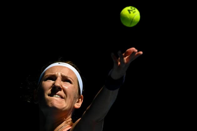 TENNIS AUSTRALIAN OPEN, Victoria Azarenka of Belarus in action during her first Round Women s singles match against Jessica Pegula of the United States of America on Day 2 of the Australian Open at Melbourne Park in Melbourne, Tuesday, February 9, 2021. ( NO ARCHIVING, EDITORIAL USE ONLY, NO USE IN BOOKS WITHOUT CONSENT MELBOURNE VIC AUSTRALIA  Copyright: xDAVExHUNTx 20210209001519317730
