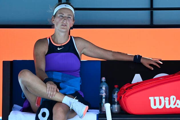 TENNIS AUSTRALIAN OPEN, Victoria Azarenka of Belarus reacts during her first Round Women s singles match against Jessica Pegula of the United States of America on Day 2 of the Australian Open at Melbourne Park in Melbourne, Tuesday, February 9, 2021. ( NO ARCHIVING, EDITORIAL USE ONLY, NO USE IN BOOKS WITHOUT CONSENT MELBOURNE VIC AUSTRALIA  Copyright: xDAVExHUNTx 20210209001519325272