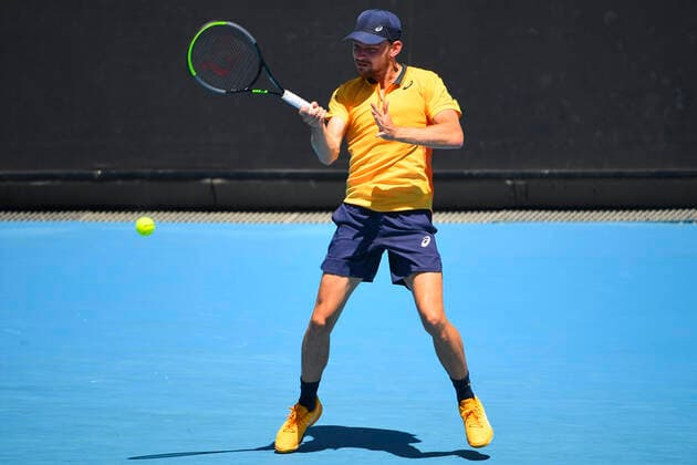 TENNIS AUSTRALIAN OPEN, David Goffin of Belgium in action during his first Round Men s singles match against Alexei Popyrin of Australia on Day 2 of the Australian Open at Melbourne Park in Melbourne, Tuesday, February 9, 2021. ( NO ARCHIVING, EDITORIAL USE ONLY, NO USE IN BOOKS WITHOUT CONSENT MELBOURNE VIC AUSTRALIA  Copyright: xJAMESxROSSx 20210209001519329778