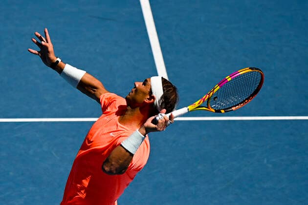 TENNIS AUSTRALIAN OPEN, Rafael Nadal of Spain in action during his first Round Men s singles match against Laslo Djere of Serbia on Day 2 of the Australian Open at Melbourne Park in Melbourne, Tuesday, February 9, 2021. ( NO ARCHIVING, EDITORIAL USE ONLY, NO USE IN BOOKS WITHOUT CONSENT MELBOURNE VIC AUSTRALIA  Copyright: xDEANxLEWINSx 20210209001519331829