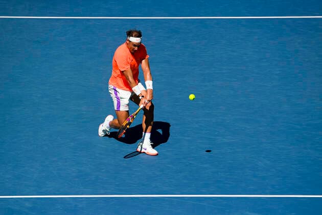 TENNIS AUSTRALIAN OPEN, Rafael Nadal of Spain in action during his first Round Men s singles match against Laslo Djere of Serbia on Day 2 of the Australian Open at Melbourne Park in Melbourne, Tuesday, February 9, 2021. ( NO ARCHIVING, EDITORIAL USE ONLY, NO USE IN BOOKS WITHOUT CONSENT MELBOURNE VIC AUSTRALIA  Copyright: xDEANxLEWINSx 20210209001519332573