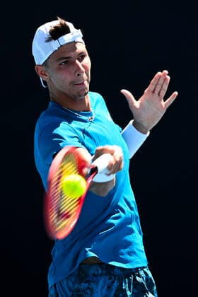 TENNIS AUSTRALIAN OPEN, Alexei Popyrin of Australia in action during his first Round Men s singles match against David Goffin of Belgium on Day 2 of the Australian Open at Melbourne Park in Melbourne, Tuesday, February 9, 2021. ( NO ARCHIVING, EDITORIAL USE ONLY, NO USE IN BOOKS WITHOUT CONSENT MELBOURNE VIC AUSTRALIA  Copyright: xDAVExHUNTx 20210209001519333696