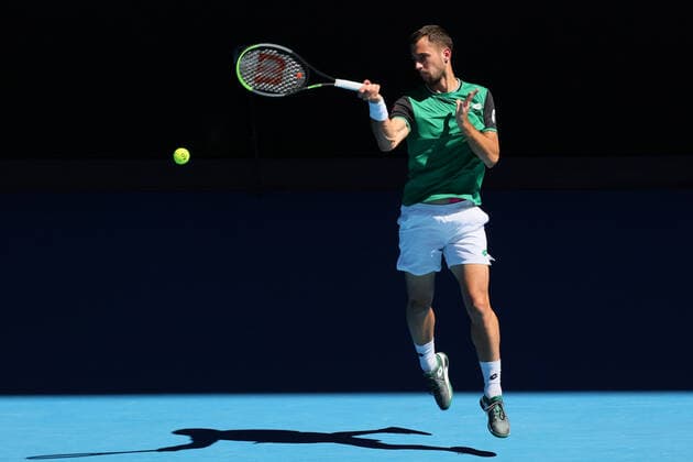 February 9, 2021: Laslo DJERE of Serbia in action against 2nd seed Rafael NADAL of Spain in a 1st round match of the 2021 Australian Open on Rod Laver Arena, in Melbourne, Australia. Cal Media. Melbourne Australia - ZUMAc04_ 20210209_zaf_c04_043 Copyright: xSydneyxLowx