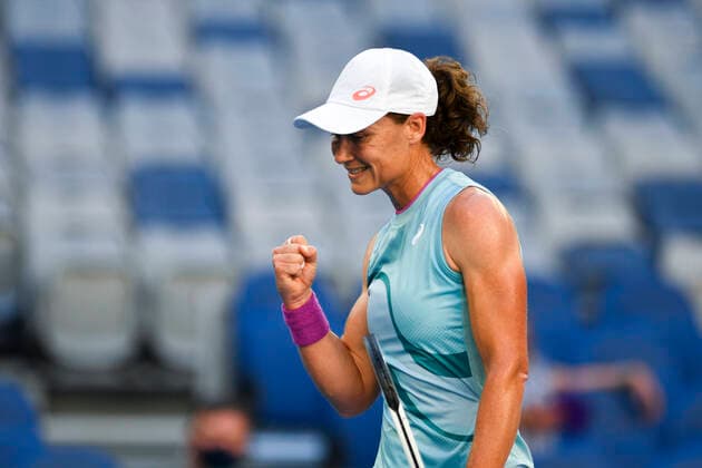 TENNIS AUSTRALIAN OPEN, Sam Stosur of Australia reacts during her first Round Women s singles match against Destanee Aiava of Australia on Day 2 of the Australian Open at Melbourne Park in Melbourne, Tuesday, February 9, 2021. ( NO ARCHIVING, EDITORIAL USE ONLY, NO USE IN BOOKS WITHOUT CONSENT MELBOURNE VIC AUSTRALIA  Copyright: xJAMESxROSSx 20210209001519350429