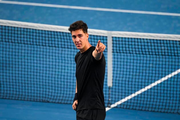 TENNIS AUSTRALIAN OPEN, Thanasi Kokkinakis of Australia reacts after winning his first Round Men s singles match against Soonwoo Kwon of South Korea on Day 2 of the Australian Open at Melbourne Park in Melbourne, Tuesday, February 9, 2021. ( NO ARCHIVING, EDITORIAL USE ONLY, NO USE IN BOOKS WITHOUT CONSENT MELBOURNE VIC AUSTRALIA  Copyright: xJAMESxROSSx 20210209001519362201
