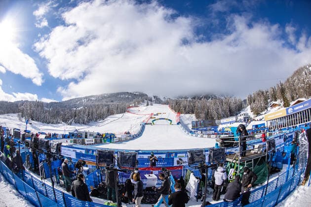 09.02.2021, Cortina, ITA, FIS Weltmeisterschaften Ski Alpin, Super G, Damen, Absage, im Bild Übersciht stadio delle Tofane Overview Stadium after Ladies Super G Race of FIS Alpine Ski World Championships 2021 cancelled in Cortina, Italy on 2021 02 09. **** ONLY GER;FRA;ITA;ESP;SUISSE;GBR **** Cortina *** 09 02 2021, Cortina, ITA, FIS Alpine World Ski Championships, Super G, Ladies, Cancellation, in picture Übersciht stadio delle Tofane Overview Stadium after Ladies Super G Race of FIS Alpine Ski World Championships 2021 cancelled in Cortina, Italy on 2021 02 09 ONLY GER FRA ITA ESP SUISSE GBR Cortina  EP_gro  