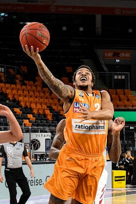GER, BBL, ratiopharm ulm vs FC Bayern München Muenchen 09.02.2021, ratiopharm arena, Neu-Ulm, GER, BBL, ratiopharm ulm vs FC Bayern München Muenchen, im Bild Troy Caupain (Ulm, 23)