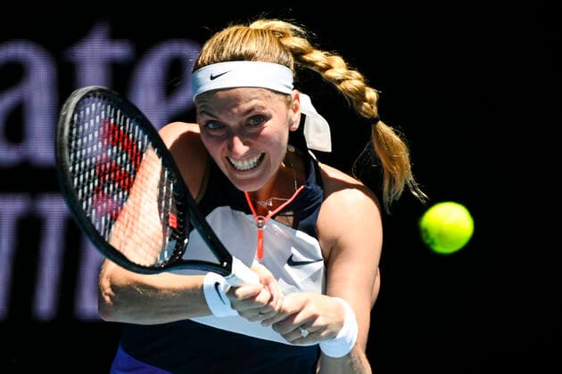TENNIS AUSTRALIAN OPEN, Petra Kvitova of the Czech Republic in action during her second Round Women s singles match against Sorana Cirstea of Romania on Day 3 of the Australian Open at Melbourne Park in Melbourne, Wednesday, February 10, 2021. ( NO ARCHIVING, EDITORIAL USE ONLY, NO USE IN BOOKS WITHOUT CONSENT MELBOURNE VIC AUSTRALIA  Copyright: xDEANxLEWINSx 20210210001519535023