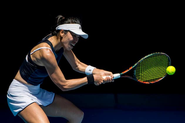 MELBOURNE, VIC - FEBRUARY 10: Su-Wei Hsieh of Taiwan returns the ball during round 2 of the 2021 Australian Open on February 10 2020, at Melbourne Park in Melbourne, Australia. (Photo by Jason Heidrich Icon Sportswire) TENNIS: FEB 10 Australian Open Icon2102100403