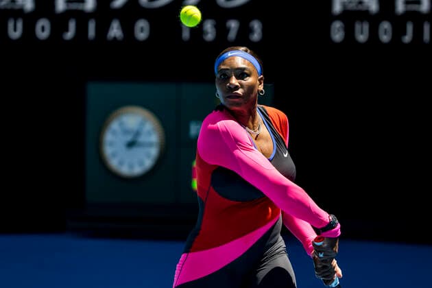 MELBOURNE, VIC - FEBRUARY 10: Serena Williams of the United States of America returns the ball during round 2 of the 2021 Australian Open on February 10 2020, at Melbourne Park in Melbourne, Australia. (Photo by Jason Heidrich Icon Sportswire) TENNIS: FEB 10 Australian Open Icon2102100433