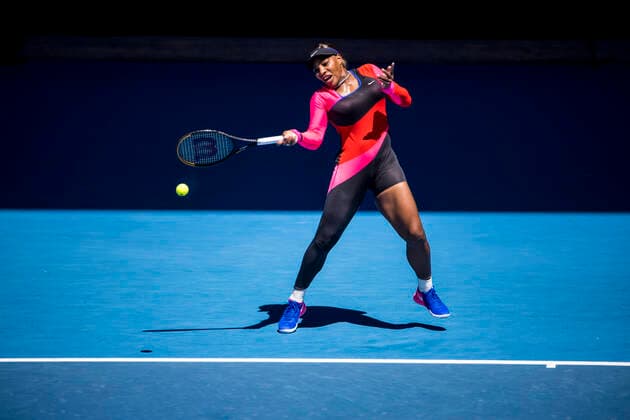 MELBOURNE, VIC - FEBRUARY 10: Serena Williams of the United States of America returns the ball during round 2 of the 2021 Australian Open on February 10 2020, at Melbourne Park in Melbourne, Australia. (Photo by Jason Heidrich Icon Sportswire) TENNIS: FEB 10 Australian Open Icon2102100653