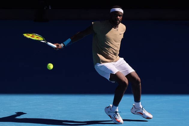 February 10, 2021: Frances TIAFOE of the USA in action against 1st seed Novak DJOKOVIC of Serbia in a 2nd round match on day 3 of the 2021 Australian Open on Rod Laver Arena, in Melbourne, Australia. Cal Media. Melbourne Australia - ZUMAc04_ 20210210_zaf_c04_021 Copyright: xSydneyxLowx