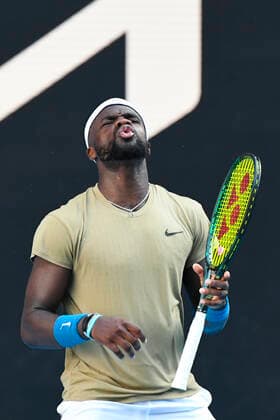 TENNIS AUSTRALIAN OPEN, Frances Tiafoe of the United States of America reacts during his second Round Men s singles match against Novak Djokovic of Serbia on Day 3 of the Australian Open at Melbourne Park in Melbourne, Wednesday, February 10, 2021. ( NO ARCHIVING, EDITORIAL USE ONLY, NO USE IN BOOKS WITHOUT CONSENT MELBOURNE VIC AUSTRALIA  Copyright: xDAVExHUNTx 20210210001519570856