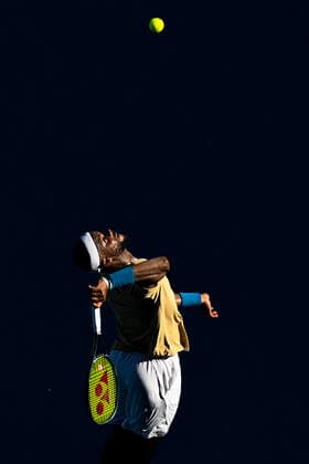 TENNIS AUSTRALIAN OPEN, Frances Tiafoe of the United States of America in action during his second Round Men s singles match against Novak Djokovic of Serbia on Day 3 of the Australian Open at Melbourne Park in Melbourne, Wednesday, February 10, 2021. ( NO ARCHIVING, EDITORIAL USE ONLY, NO USE IN BOOKS WITHOUT CONSENT MELBOURNE VIC AUSTRALIA  Copyright: xDAVExHUNTx 20210210001519571412