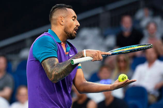 TENNIS AUSTRALIAN OPEN, Nick Kyrgios of Australia reacts during his second Round Men s singles match against Ugo Humbert of France on Day 3 of the Australian Open at Melbourne Park in Melbourne, Wednesday, February 10, 2021. ( NO ARCHIVING, EDITORIAL USE ONLY, NO USE IN BOOKS WITHOUT CONSENT MELBOURNE VIC AUSTRALIA  Copyright: xDAVExHUNTx 20210210001519580314