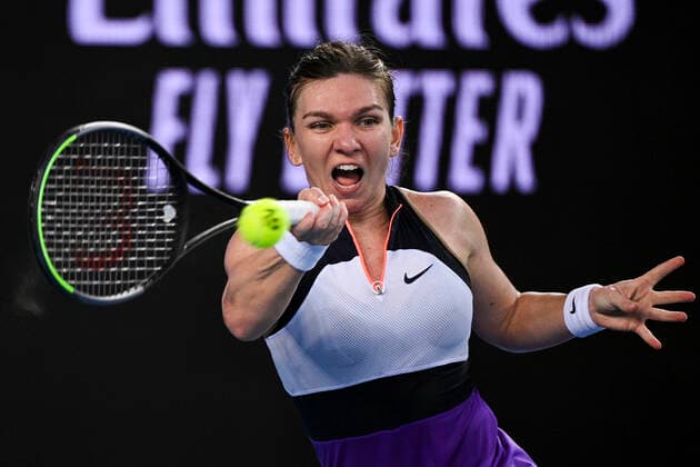 TENNIS AUSTRALIAN OPEN, Simona Halep of Romania in action during her second Round Women s singles match against Ajla Tomljanovic of Australia on Day 3 of the Australian Open at Melbourne Park in Melbourne, Wednesday, February 10, 2021. ( NO ARCHIVING, EDITORIAL USE ONLY, NO USE IN BOOKS WITHOUT CONSENT MELBOURNE VIC AUSTRALIA  Copyright: xDEANxLEWINSx 20210210001519582391