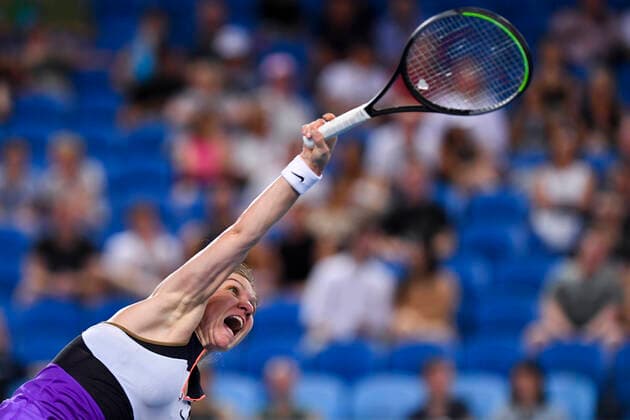 TENNIS AUSTRALIAN OPEN, Simona Halep of Romania in action during her second Round Women s singles match against Ajla Tomljanovic of Australia on Day 3 of the Australian Open at Melbourne Park in Melbourne, Wednesday, February 10, 2021. ( NO ARCHIVING, EDITORIAL USE ONLY, NO USE IN BOOKS WITHOUT CONSENT MELBOURNE VIC AUSTRALIA  Copyright: xDEANxLEWINSx 20210210001519582902