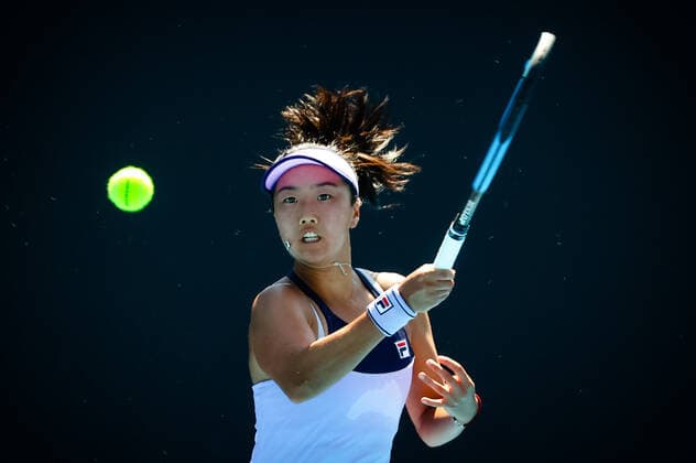 US Ann Li pictured during a tennis match between French Cornet and US Li, in the secound round of the women s singles competition of the Australian Open tennis Grand Slam, Wednesday 10 February 2021 in Melbourne Park, Melbourne, Australia. The 2021 edition of the Australian Grand Slam has been delayed by three week because of the ongoing pandemic. PATRICKxHAMILTON  x2641293x