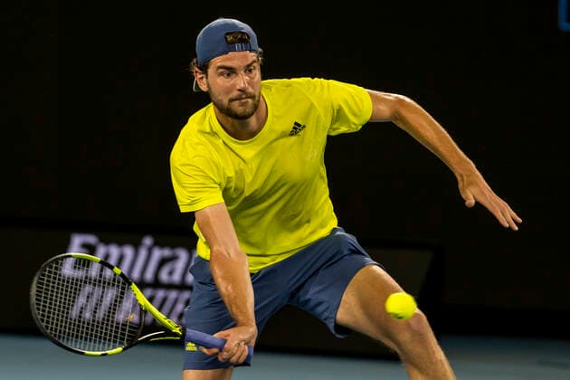 MELBOURNE, VIC - FEBRUARY 10: Maxime Cressy of the United States of America returns the ball during round 2 of the 2021 Australian Open on February 10 2020, at Melbourne Park in Melbourne, Australia. (Photo by Jason Heidrich Icon Sportswire) TENNIS: FEB 10 Australian Open Icon2102101913