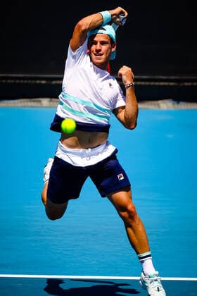 Argentinian Diego Schwartzman pictured at a tennis match between French Muller and Argentina s Schwartzman, in the secound round of the men s singles competition of the Australian Open tennis Grand Slam, Wednesday 10 February 2021 in Melbourne Park, Melbourne, Australia. The 2021 edition of the Australian Grand Slam has been delayed by three week because of the ongoing pandemic. PATRICKxHAMILTON  x2641331x