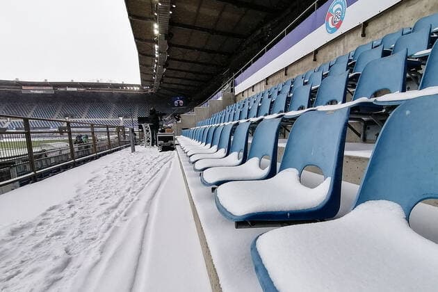 Illustration stade - vue generale - neige - siege FOOTBALL : Strasbourg vs Montpellier - Coupe de France - Strasbourg - 10 02 2021 FedericoPestellini Panoramic 