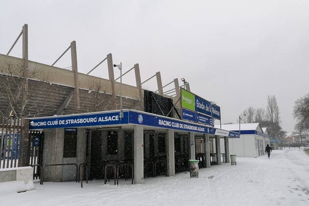 Illustration stade - vue generale - neige FOOTBALL : Strasbourg vs Montpellier - Coupe de France - Strasbourg - 10 02 2021 FedericoPestellini Panoramic 
