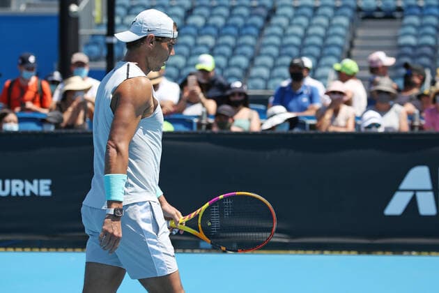 Rafael Nadal, ESP, practising on day three of 2021 Australian Open in Melbourne, 10 02 2021; -