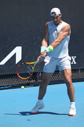 Rafael Nadal, ESP, practising on day three of 2021 Australian Open in Melbourne, 10 02 2021; -