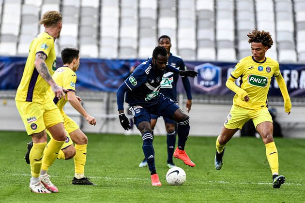 Fußball, Coupe de France, Girodins Bordeaux - FC Toulouse POUNDJE Maxime (gir) FOOTBALL : Bordeaux vs Toulouse - 32eme de finale de la Coupe de France - Bordeaux - 10 02 2021 ThierryBreton Panoramic 