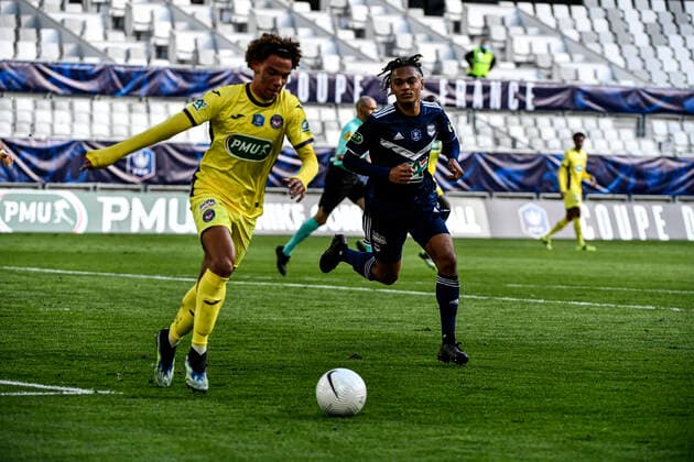 Fußball, Coupe de France, Girodins Bordeaux - FC Toulouse ANTISTE Janis (tfc) FOOTBALL : Bordeaux vs Toulouse - 32eme de finale de la Coupe de France - Bordeaux - 10 02 2021 ThierryBreton Panoramic 