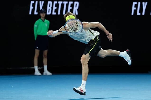 (210210) -- MELBOURNE, Feb. 10, 2021 -- Alexander Zverev of Germany returns a shot during the men s singles match against Maxime Cressy of the United States at Australian Open in Melbourne Park, in Melbourne, Australia, on Feb. 10, 2021. ) (SP)AUSTRALIA-MELBOURNE-TENNIS-AUSTRALIAN OPEN-DAY 3 BaixXuefei 