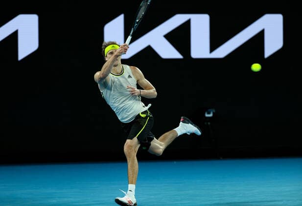 (210210) -- MELBOURNE, Feb. 10, 2021 -- Alexander Zverev of Germany returns a shot during the men s singles match against Maxime Cressy of the United States at Australian Open in Melbourne Park, in Melbourne, Australia, on Feb. 10, 2021. ) (SP)AUSTRALIA-MELBOURNE-TENNIS-AUSTRALIAN OPEN-DAY 3 BaixXuefei 