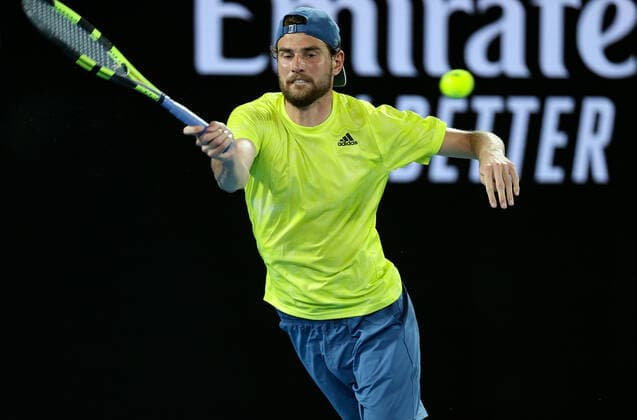 (210210) -- MELBOURNE, Feb. 10, 2021 -- Maxime Cressy of the United States returns a shot during the men s singles match against Alexander Zverev of Germany at Australian Open in Melbourne Park, in Melbourne, Australia, on Feb. 10, 2021. ) (SP)AUSTRALIA-MELBOURNE-TENNIS-AUSTRALIAN OPEN-DAY 3 BaixXuefei 