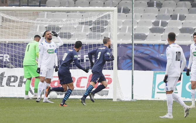 Fußball, Coupe de France, AJ Auxerre - Olympique Marseille Joie Dario Benedetto (Marseille) Football : Auxerre vs Marseille - Coupe de France - 10 02 2021 