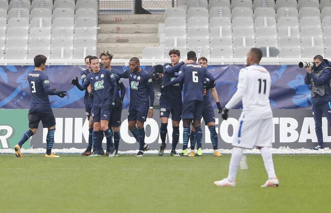 Fußball, Coupe de France, AJ Auxerre - Olympique Marseille Joie Dario Benedetto (Marseille) Football : Auxerre vs Marseille - Coupe de France - 10 02 2021 