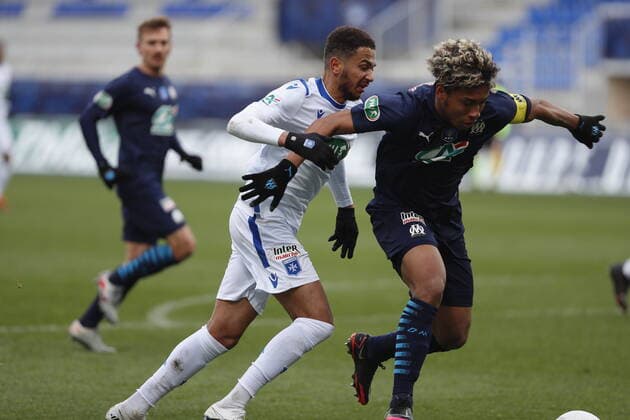 (Auxerre) Axel Ngando (Marseille) Boubacar Kamara Football : Auxerre vs Marseille - Coupe de France - 10 02 2021 