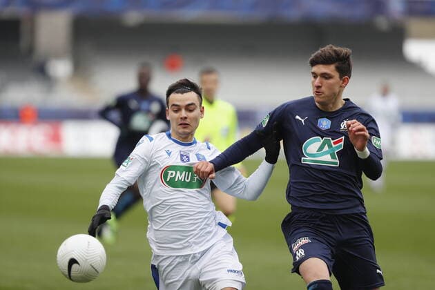 (Auxerre) Alex Georgen (Marseille) Leonardo Balerdi Football : Auxerre vs Marseille - Coupe de France - 10 02 2021 