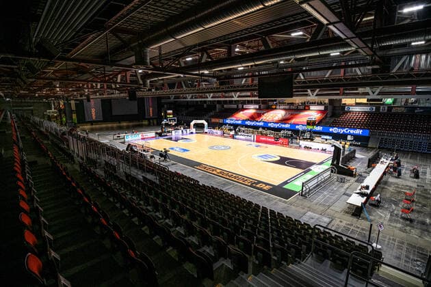 easycredit BBL Saison 2020 2021 17. Spieltag am 10.2.2021 NINERS Chemnitz vs RASTA Vechta Blick in die Messe Chemnitz, Heimspielstätte der NINERS Chemnitz (Basketball) Messe Chemnitz