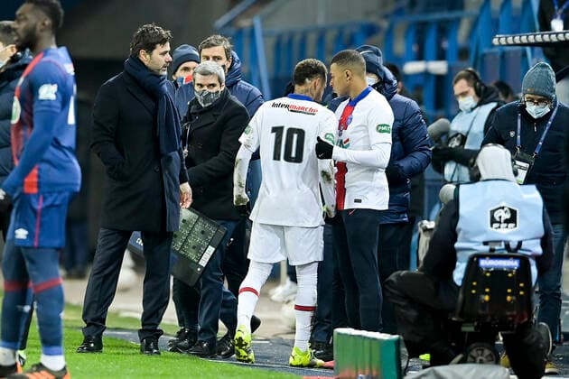 Fußball, Coupe de France, SM Caen - Paris St. Germain Neymar Jr (PSG) Mauricio Pochettino - Entraineur (PSG) Kylian Mbappe (PSG) FOOTBALL : SM Caen vs PSG - 1 32 de Finale - Coupe de France - 10 02 2021 JBAutissier Panoramic 
