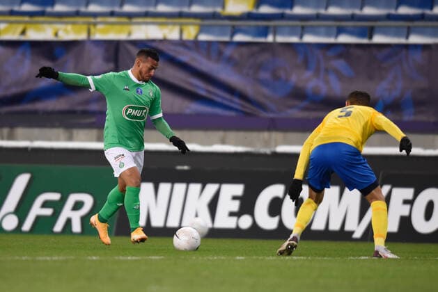 Miguel Trauco ( Saint Etienne ) - Boris Moltenis ( Sochaux ) - FOOTBALL : Sochaux vs Saint Etienne - Coupe de France - Sochaux - 11 02 2021 FedericoPestellini Panoramic 