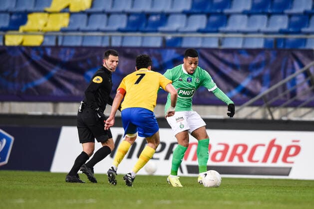 Arnaud Nordin ( Saint Etienne ) - Younes Kaabouni ( Sochaux ) - FOOTBALL : Sochaux vs Saint Etienne - Coupe de France - Sochaux - 11 02 2021 FedericoPestellini Panoramic 