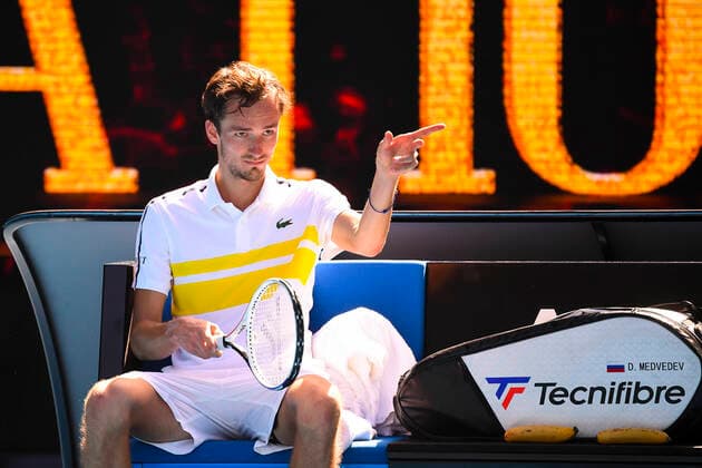 Sport Themen der Woche KW06 Sport Bilder des Tages TENNIS AUSTRALIAN OPEN, Daniil Medvedev of Russia reacts after winning his third Round Men s singles match against Filip Krajinovic of Serbia on Day 6 of the Australian Open at Melbourne Park in Melbourne, Saturday, February 13, 2021. ( NO ARCHIVING, EDITORIAL USE ONLY, NO USE IN BOOKS WITHOUT CONSENT MELBOURNE VIC AUSTRALIA  Copyright: xJAMESxROSSx 20210213001520258296