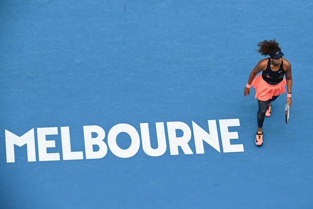 TENNIS AUSTRALIAN OPEN, Naomi Osaka of Japan in her fourth Round Women s singles match against Garbine Muguruza of Spain on Day 7 of the Australian Open at Melbourne Park in Melbourne, Sunday, February 14, 2021. ( NO ARCHIVING, EDITORIAL USE ONLY, NO USE IN BOOKS WITHOUT CONSENT MELBOURNE VIC AUSTRALIA  Copyright: xDEANxLEWINSx 20210214001520471350