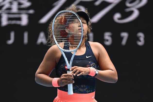 TENNIS AUSTRALIAN OPEN, Naomi Osaka of Japan reacts during her fourth Round Women s singles match against Garbine Muguruza of Spain on Day 7 of the Australian Open at Melbourne Park in Melbourne, Sunday, February 14, 2021. ( NO ARCHIVING, EDITORIAL USE ONLY, NO USE IN BOOKS WITHOUT CONSENT MELBOURNE VIC AUSTRALIA  Copyright: xDAVExHUNTx 20210214001520471830
